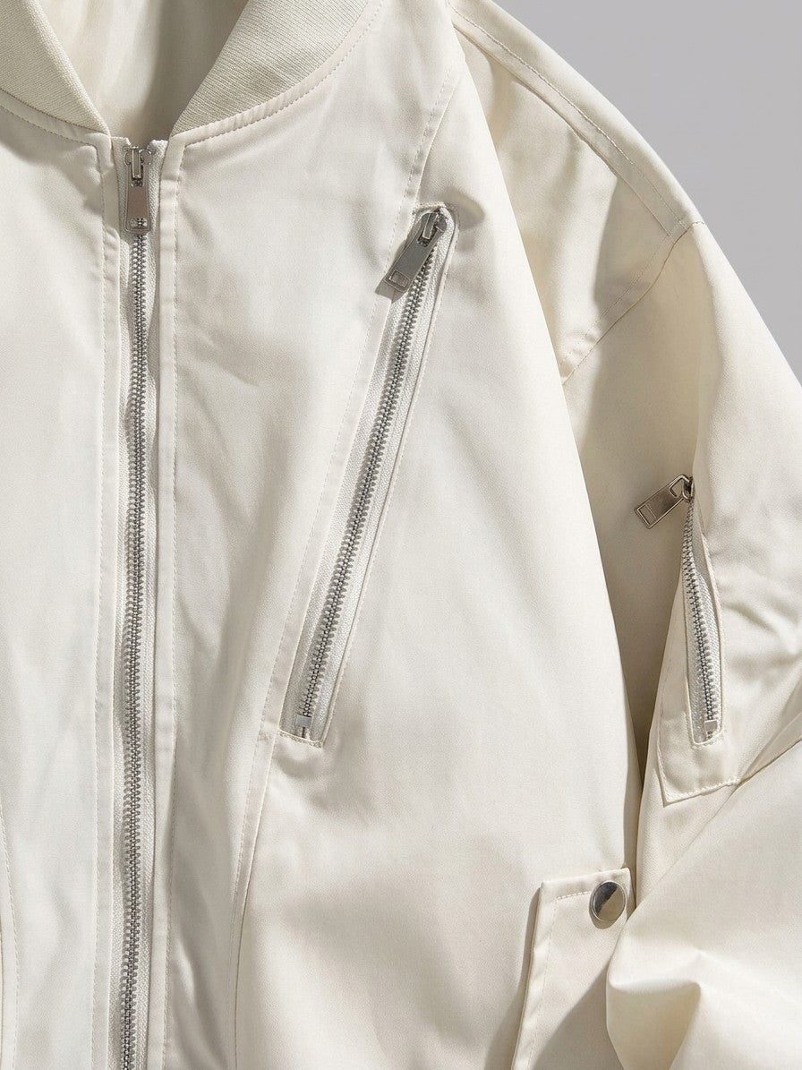Camaiore Men's Multi-Zip Oversized Bomber Jacket — white — detail