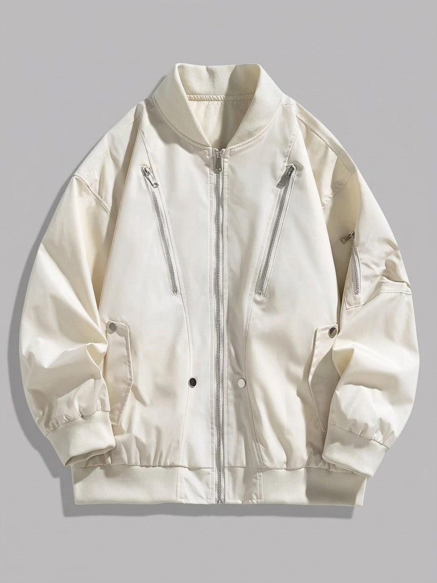 Camaiore Men's Multi-Zip Oversized Bomber Jacket — white — packshot
