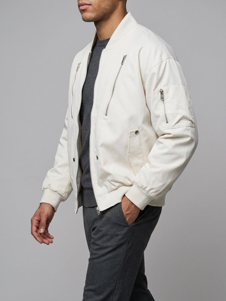 Camaiore Men's Multi-Zip Oversized Bomber Jacket — white — side