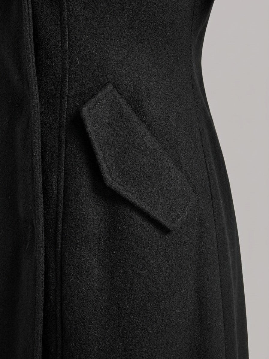 Camerino Women's Double-Breasted Maxi Coat — black — detail-collar