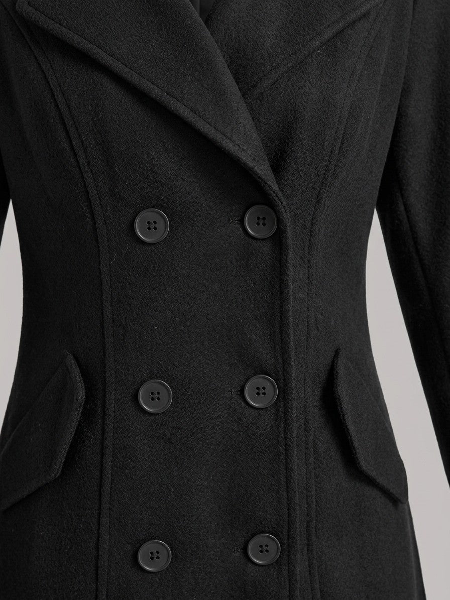 Camerino Women's Double-Breasted Maxi Coat — black — detail