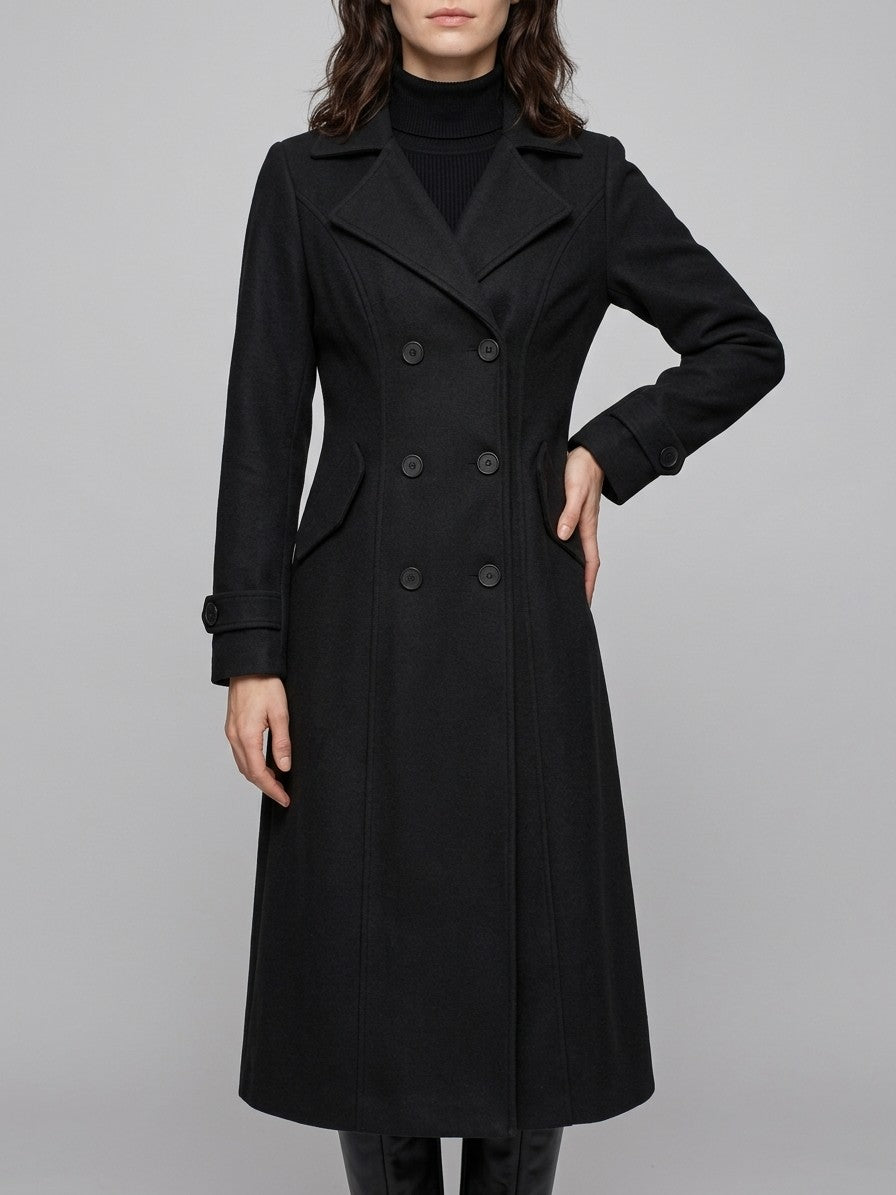Camerino Women's Double-Breasted Maxi Coat — black — front