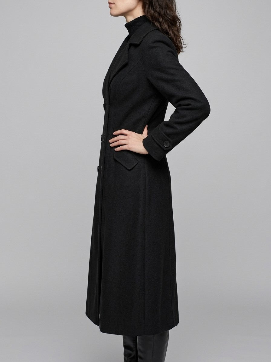 Camerino Women's Double-Breasted Maxi Coat — black — side