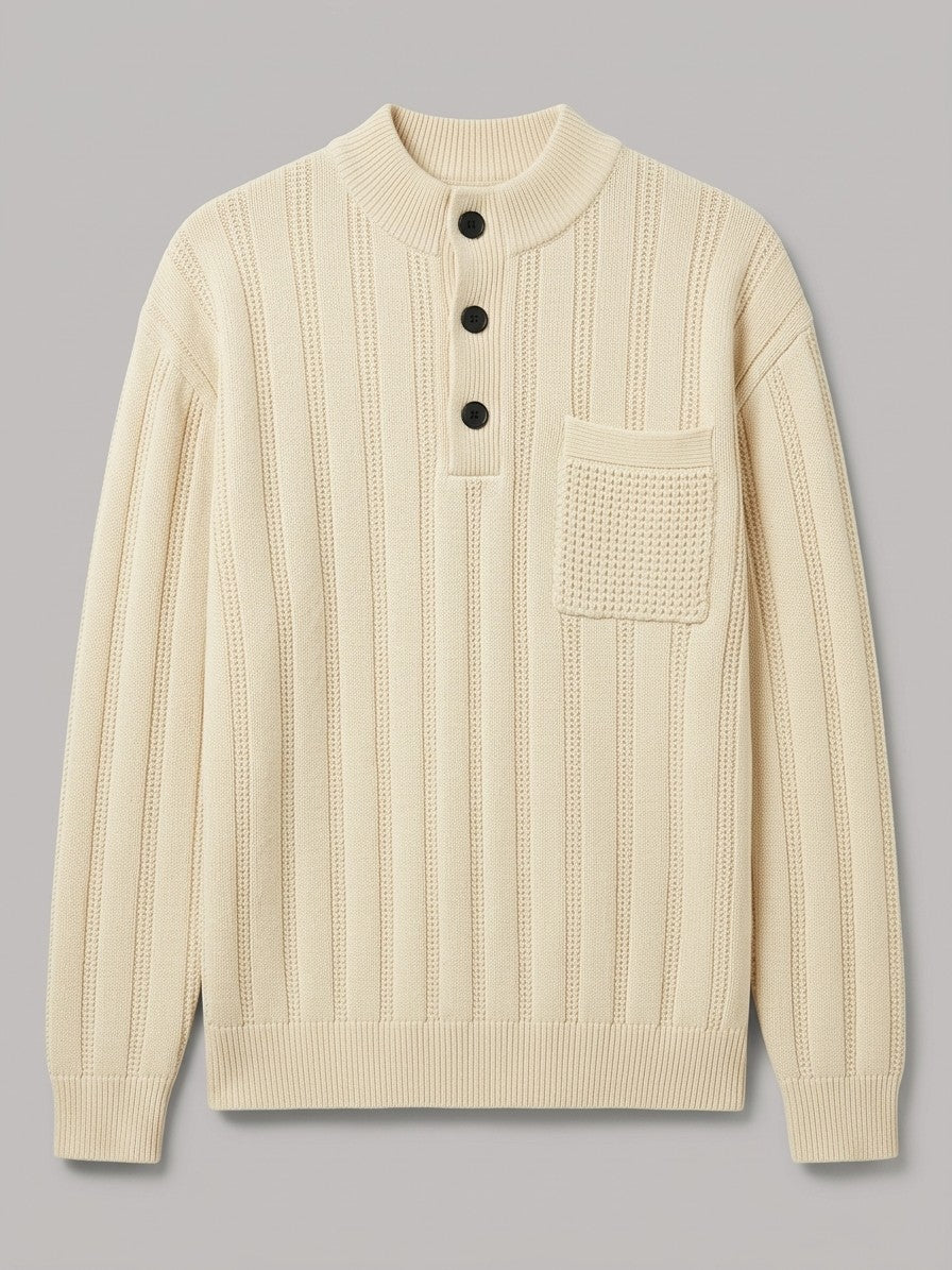 Camogli Men's Ribbed Henley with Chest Pocket — apricot — packshot