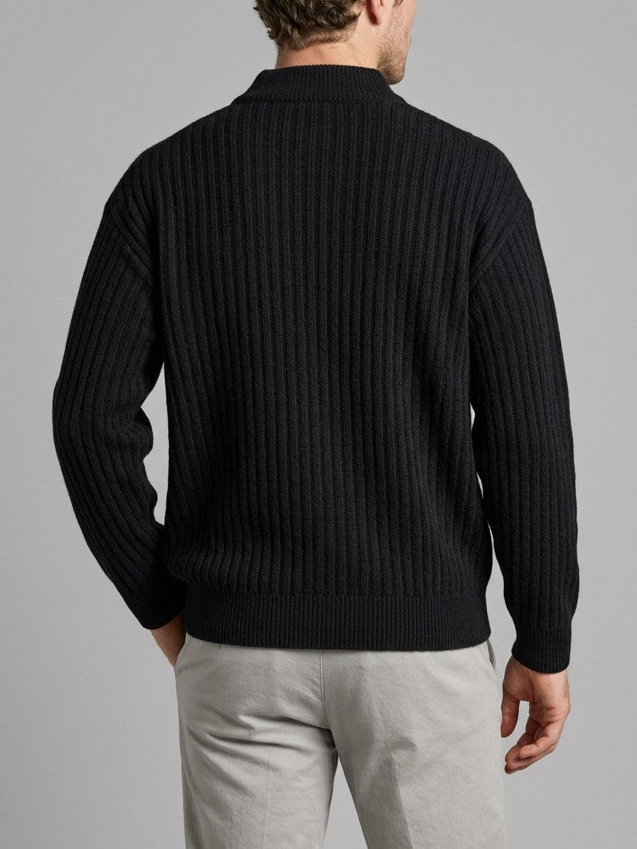 Camogli Men's Ribbed Henley with Chest Pocket — black — back