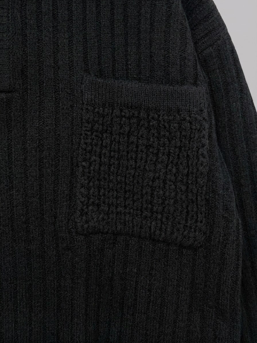 Camogli Men's Ribbed Henley with Chest Pocket — black — detail-2