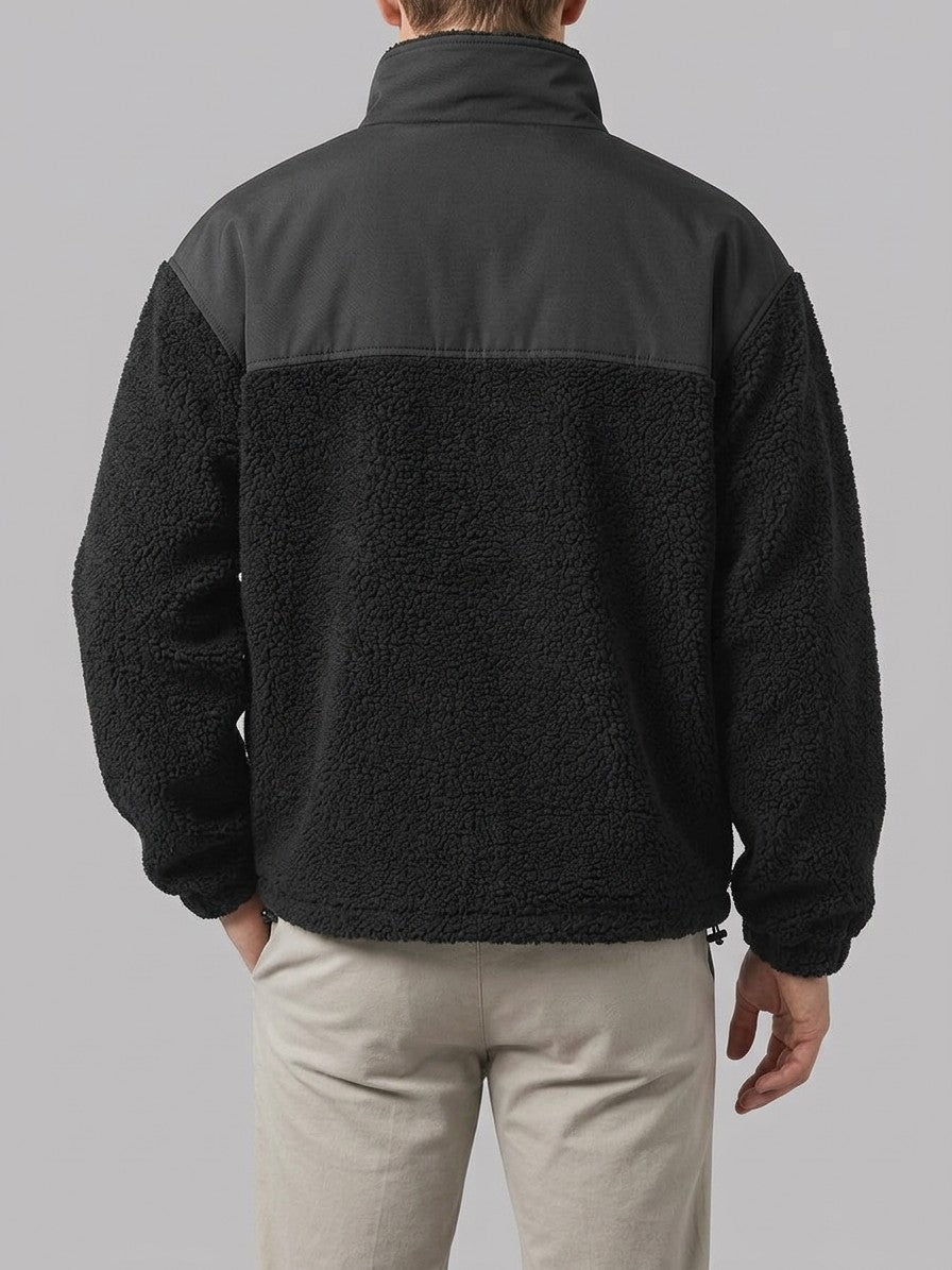 Campobasso Men's Color-Block Utility Sherpa Jacket — black — back