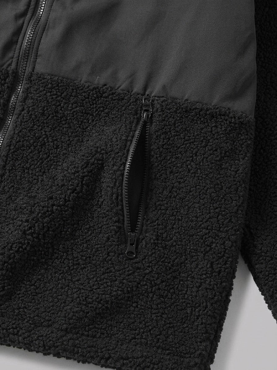 Campobasso Men's Color-Block Utility Sherpa Jacket — black — detail-2