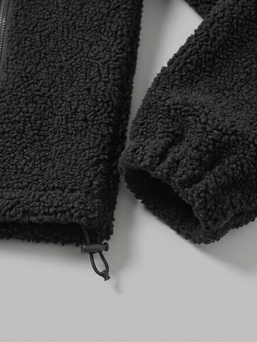 Campobasso Men's Color-Block Utility Sherpa Jacket — black — detail-collar