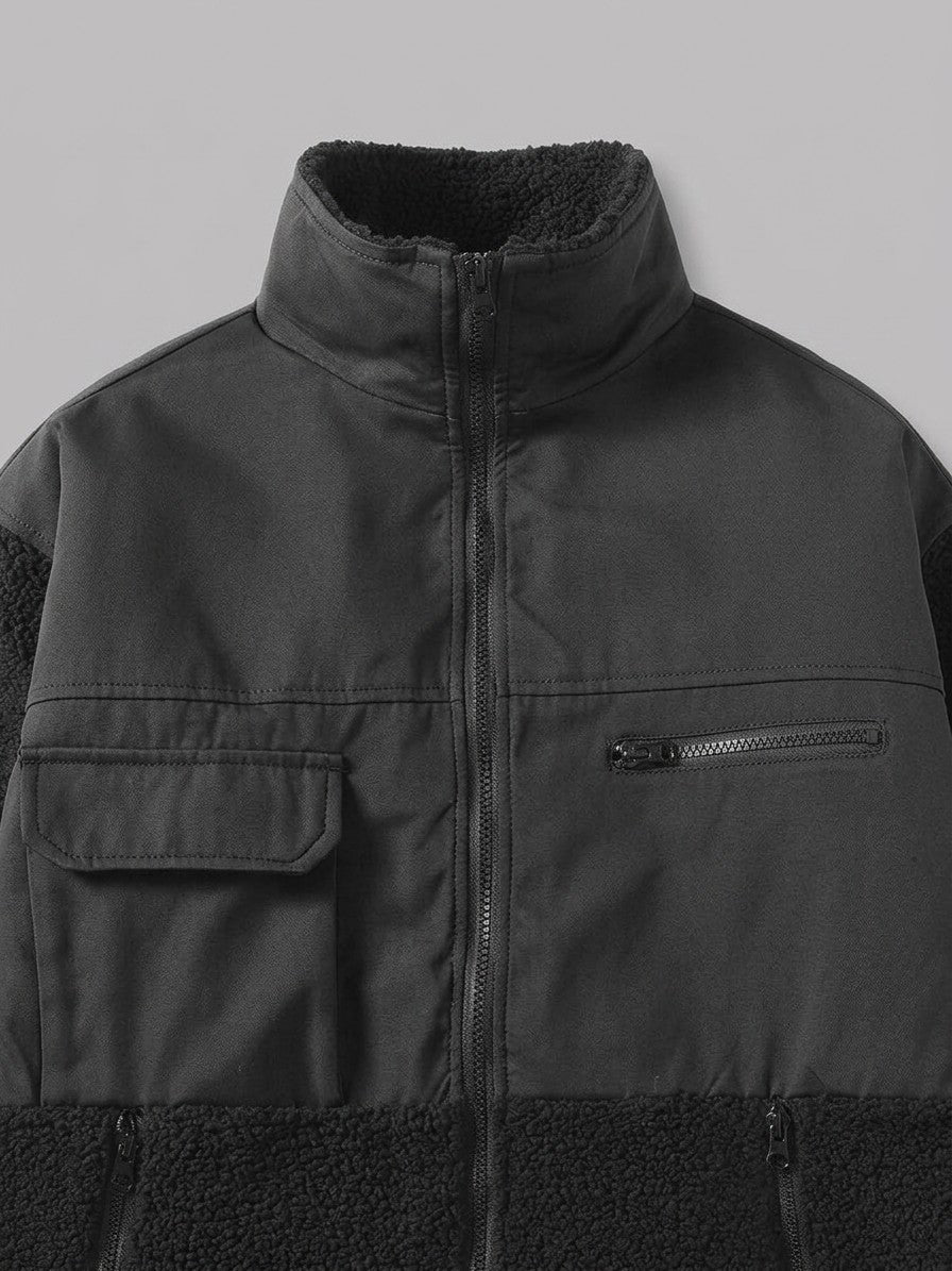 Campobasso Men's Color-Block Utility Sherpa Jacket — black — detail