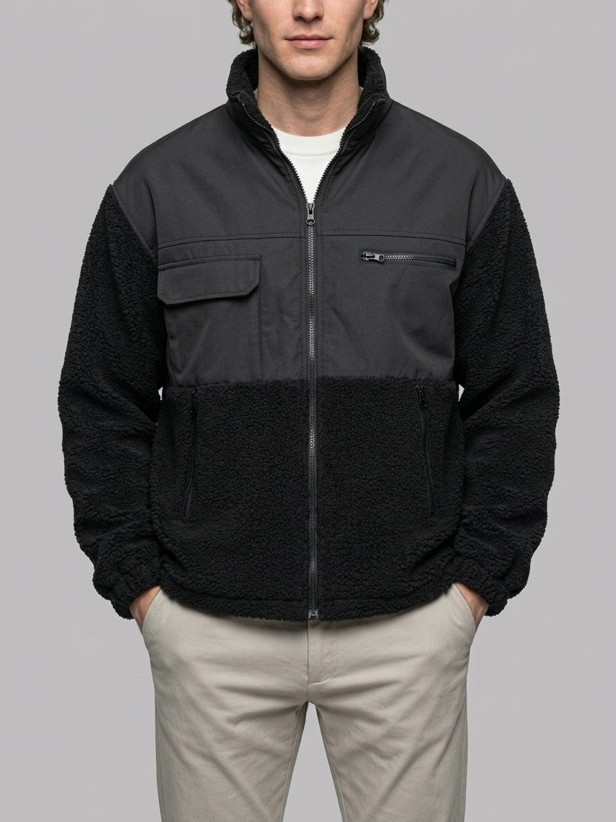 Campobasso Men's Color-Block Utility Sherpa Jacket — black — front