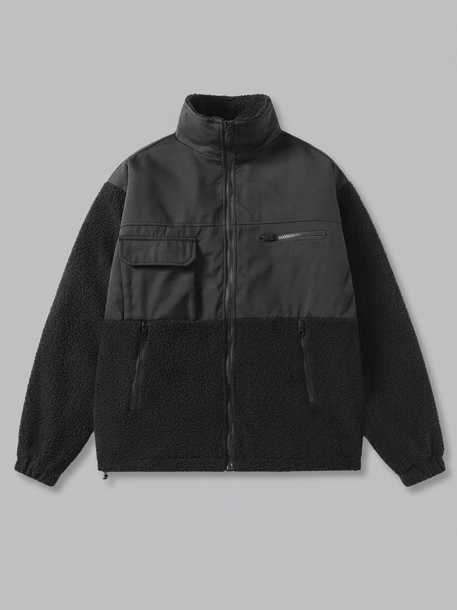 Campobasso Men's Color-Block Utility Sherpa Jacket — black — packshot