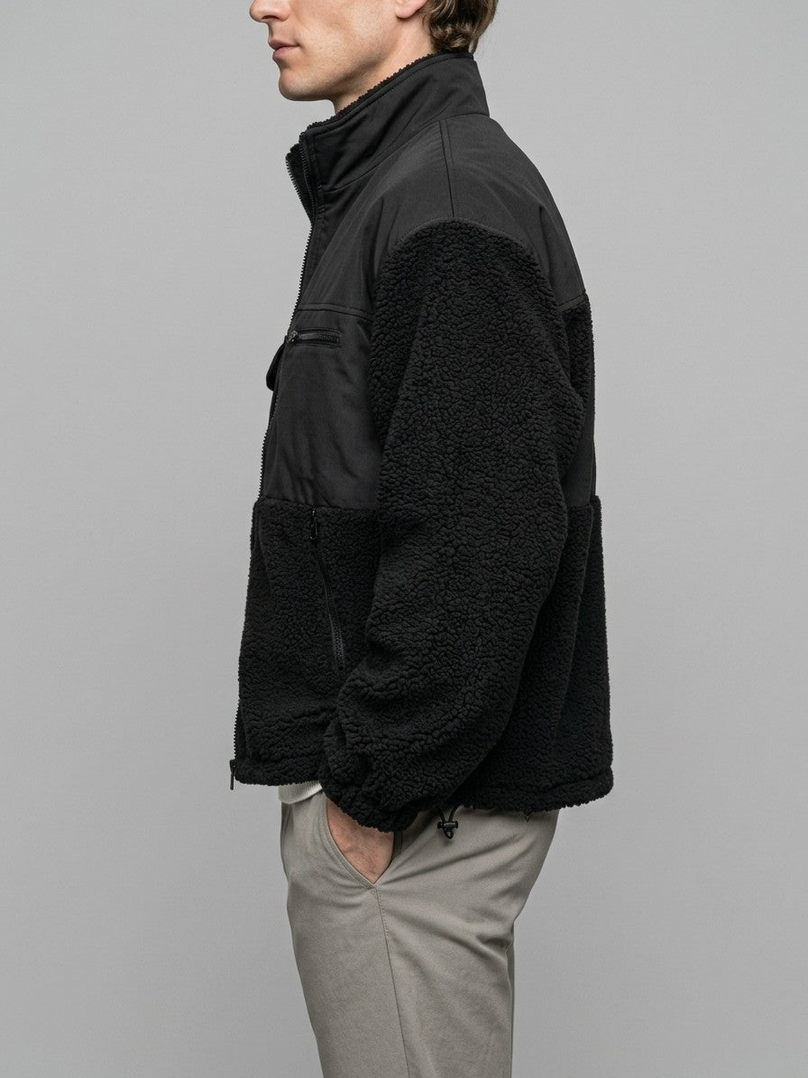 Campobasso Men's Color-Block Utility Sherpa Jacket — black — side