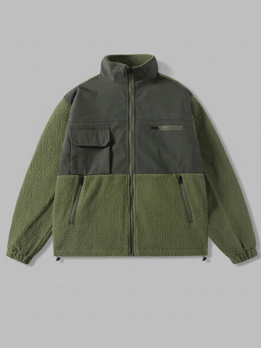 Campobasso Men's Color-Block Utility Sherpa Jacket — olive — packshot