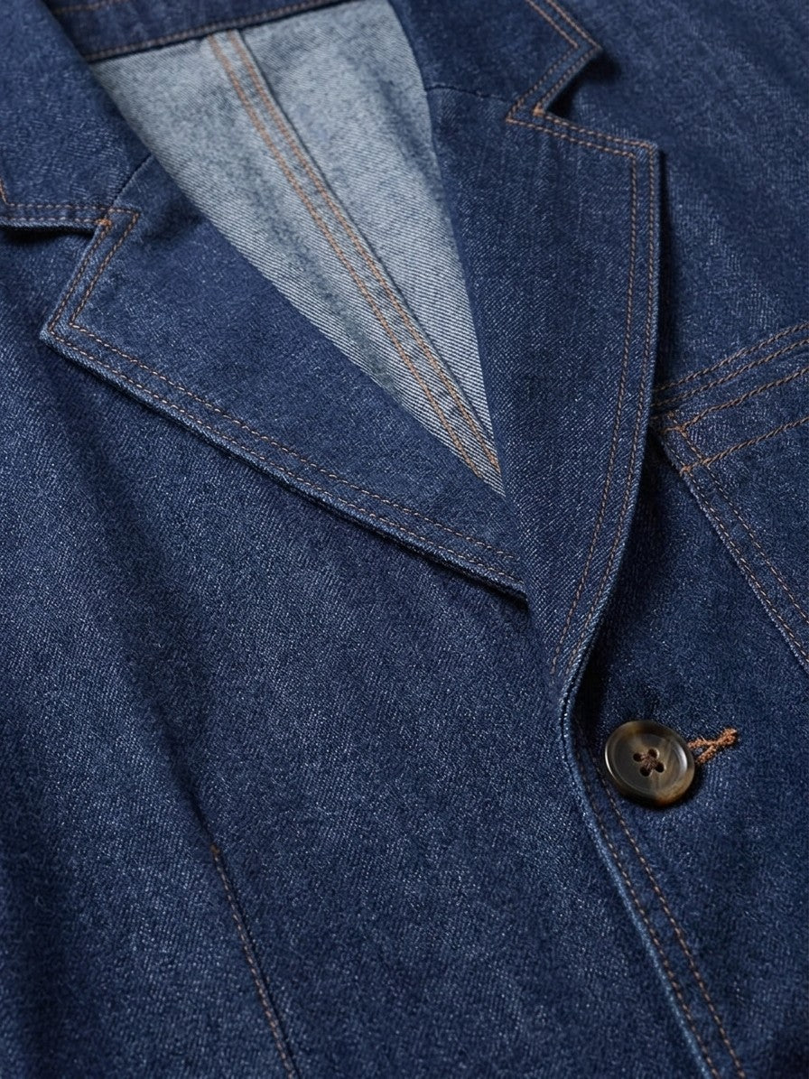Canelli Men's Contrast-Stitch Denim Blazer — darkblue — detail