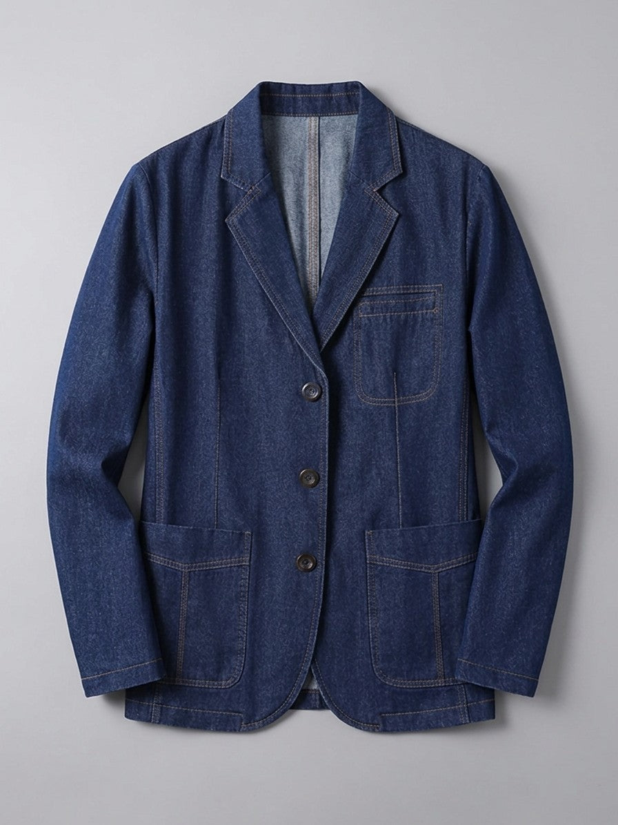 Canelli Men's Contrast-Stitch Denim Blazer — darkblue — packshot