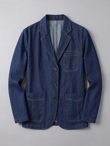Canelli Men's Contrast-Stitch Denim Blazer