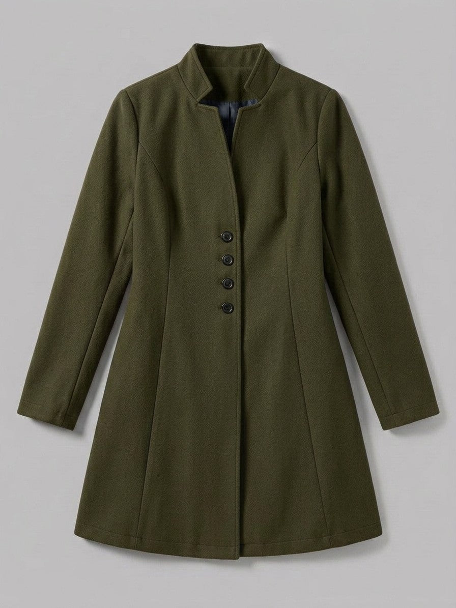 Cannobio Women's Stand Collar Fitted Coat — armygreen — packshot