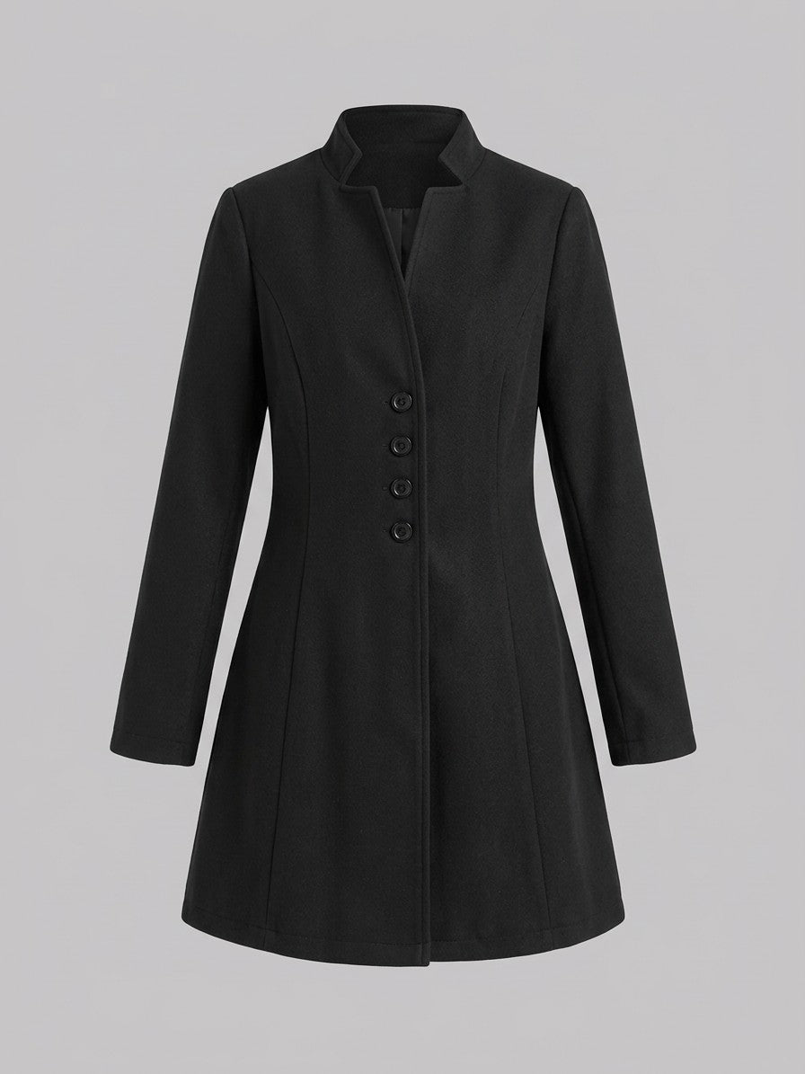 Cannobio Women's Stand Collar Fitted Coat — black — packshot