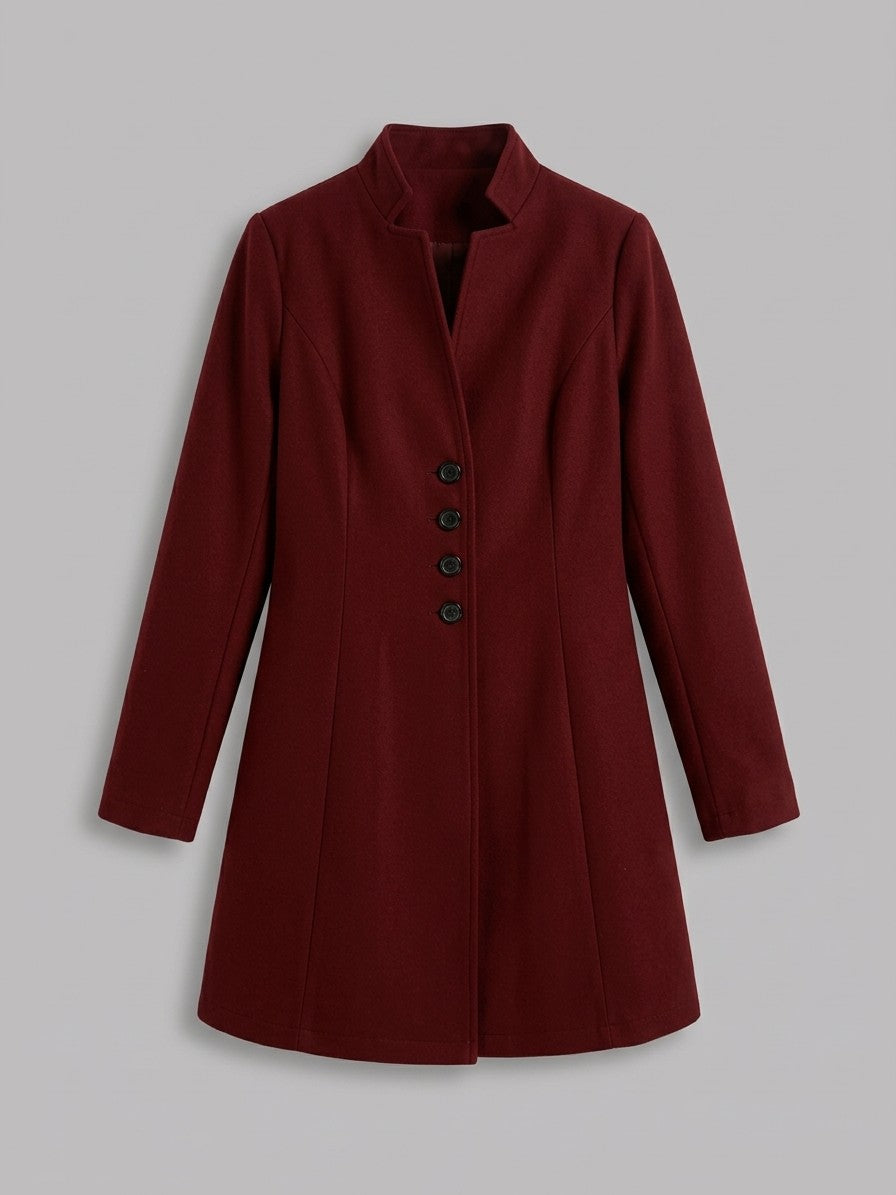 Cannobio Women's Stand Collar Fitted Coat — burgundy — packshot