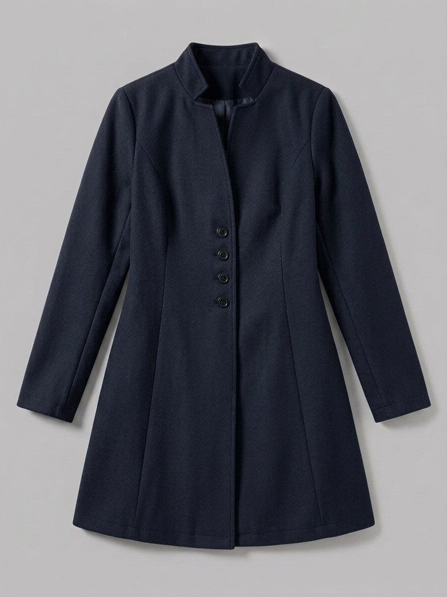 Cannobio Women's Stand Collar Fitted Coat — navy — packshot