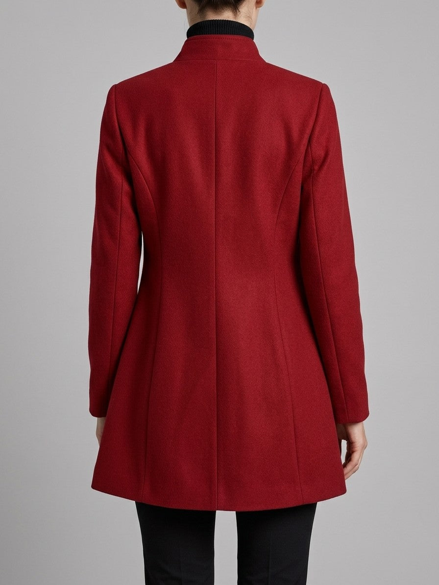 Cannobio Women's Stand Collar Fitted Coat — red — back
