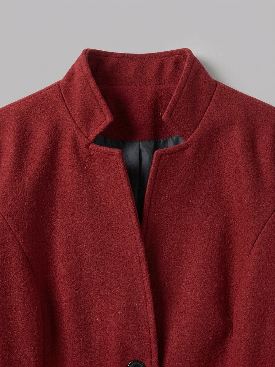 Cannobio Women's Stand Collar Fitted Coat — red — detail-2