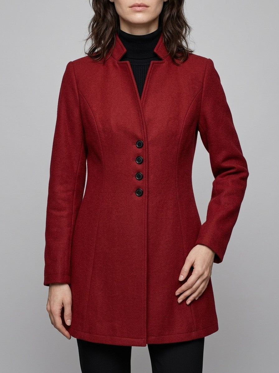 Cannobio Women's Stand Collar Fitted Coat — red — front