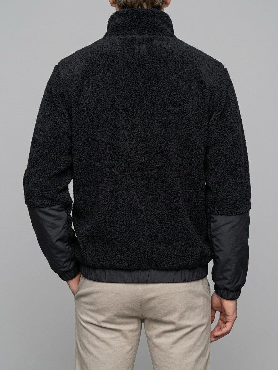 Canosa Men's Chest-Patch Zip Sherpa Jacket — black — back