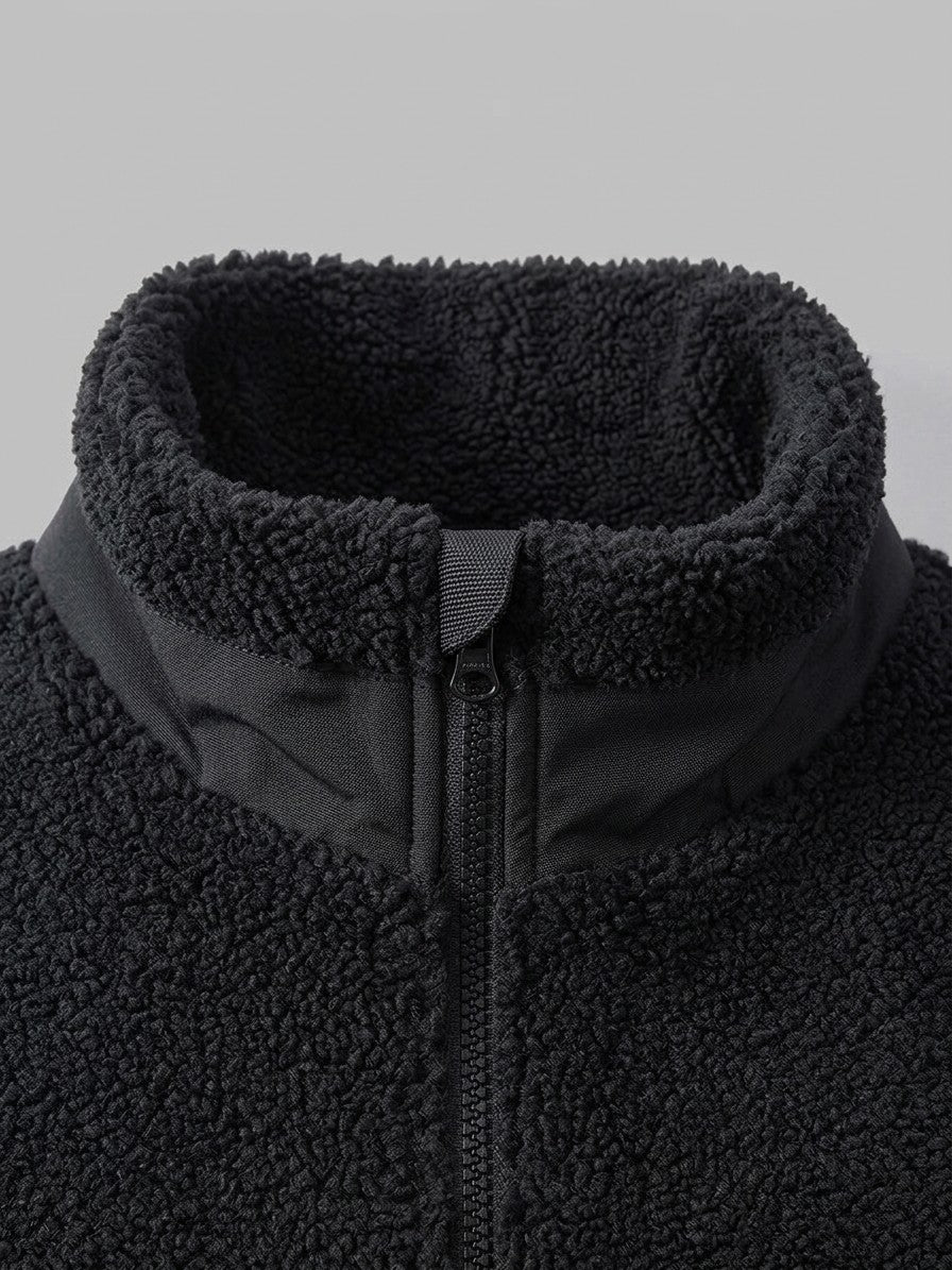 Canosa Men's Chest-Patch Zip Sherpa Jacket — black — detail-2