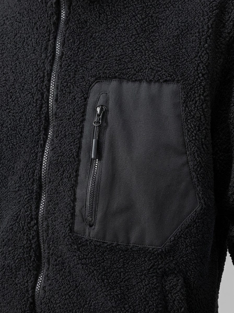 Canosa Men's Chest-Patch Zip Sherpa Jacket — black — detail