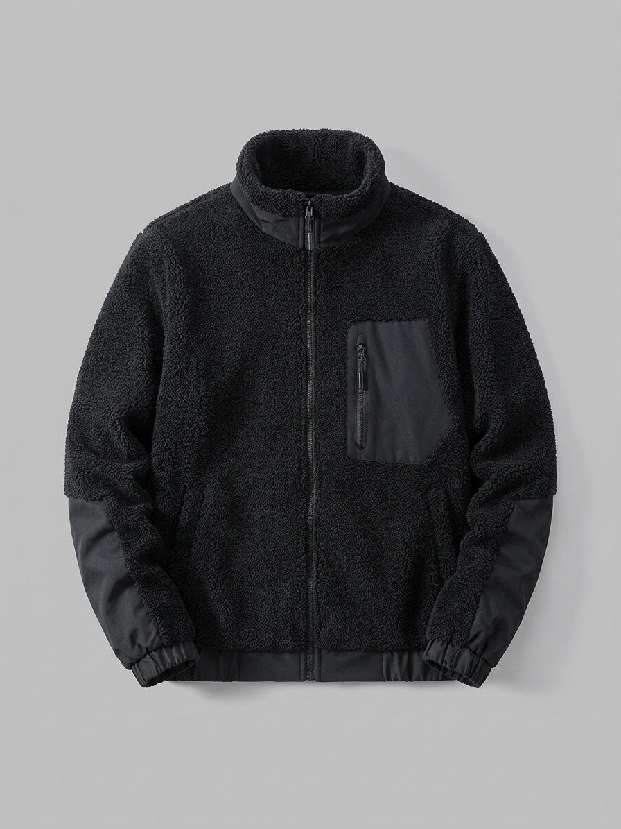 Canosa Men's Chest-Patch Zip Sherpa Jacket — black — packshot