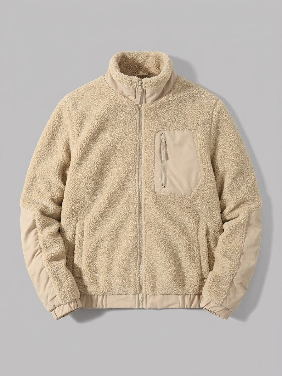 Canosa Men's Chest-Patch Zip Sherpa Jacket — ecru — packshot