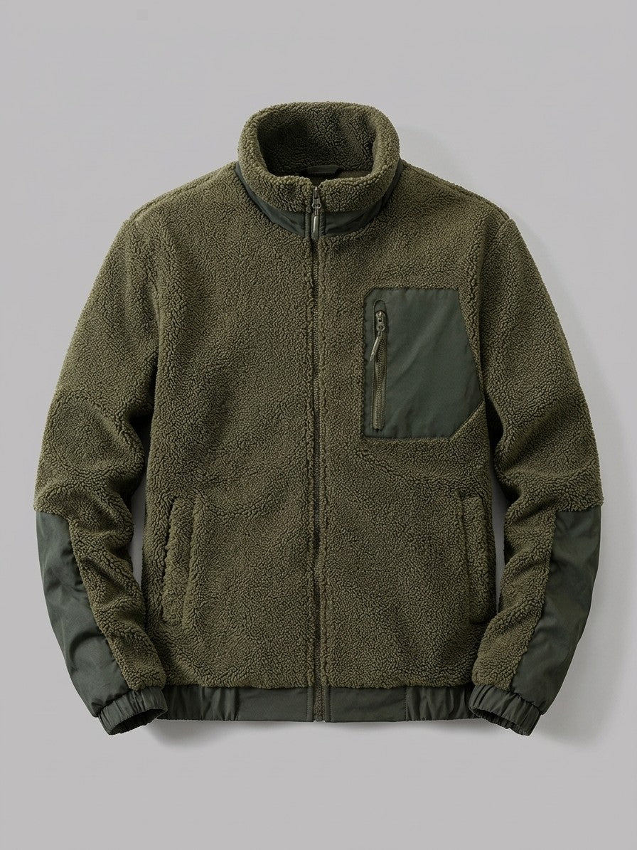 Canosa Men's Chest-Patch Zip Sherpa Jacket — olive — packshot