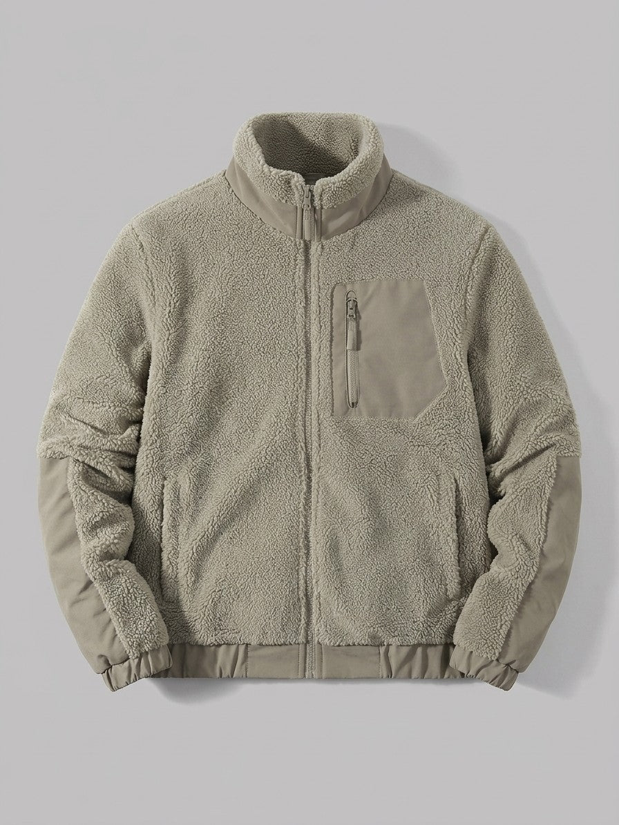 Canosa Men's Chest-Patch Zip Sherpa Jacket — stone — packshot