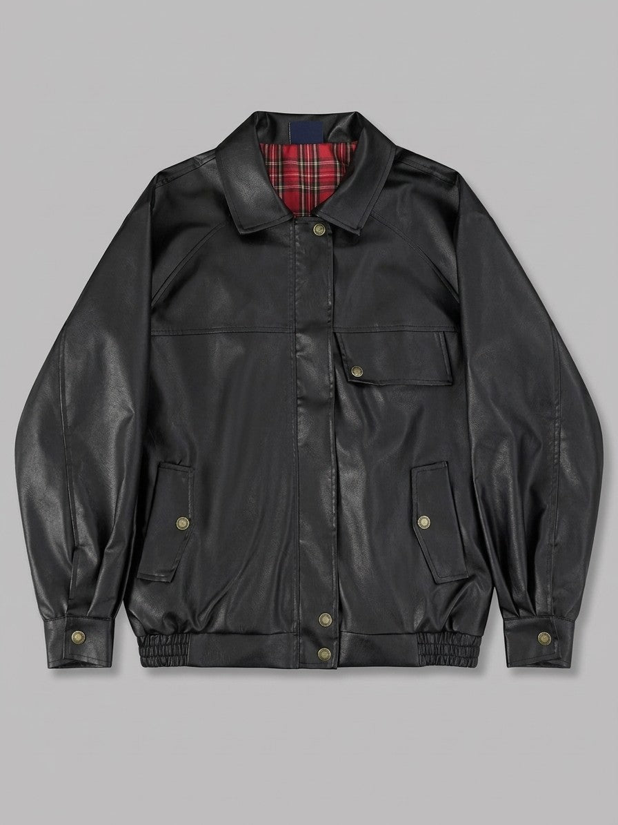 Caorle Men's Reversible Faux Leather Harrington Jacket — black — packshot