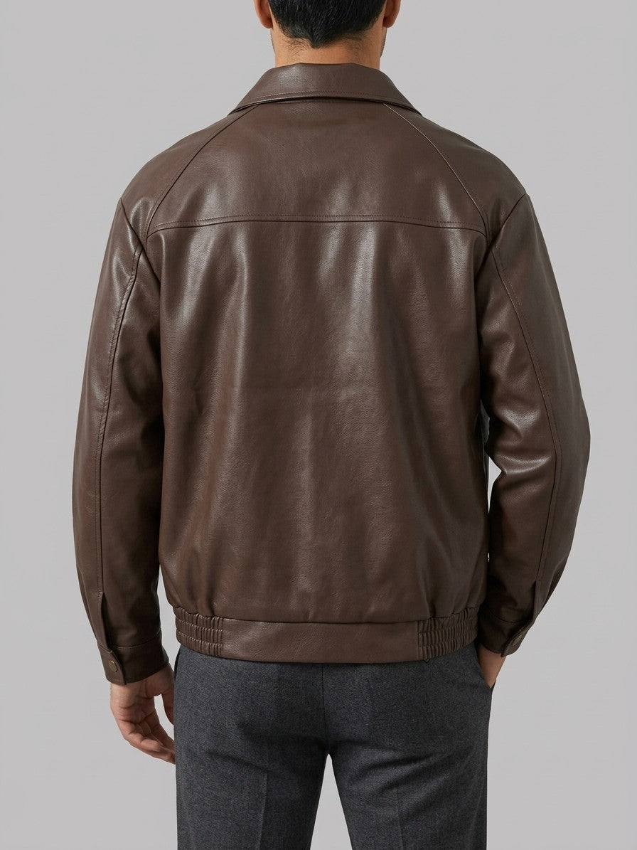 Caorle Men's Reversible Faux Leather Harrington Jacket — brown — back