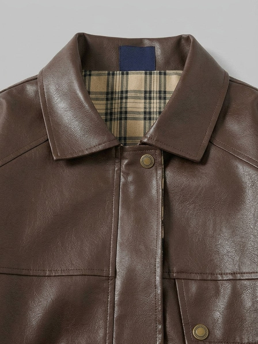 Caorle Men's Reversible Faux Leather Harrington Jacket — brown — detail-2