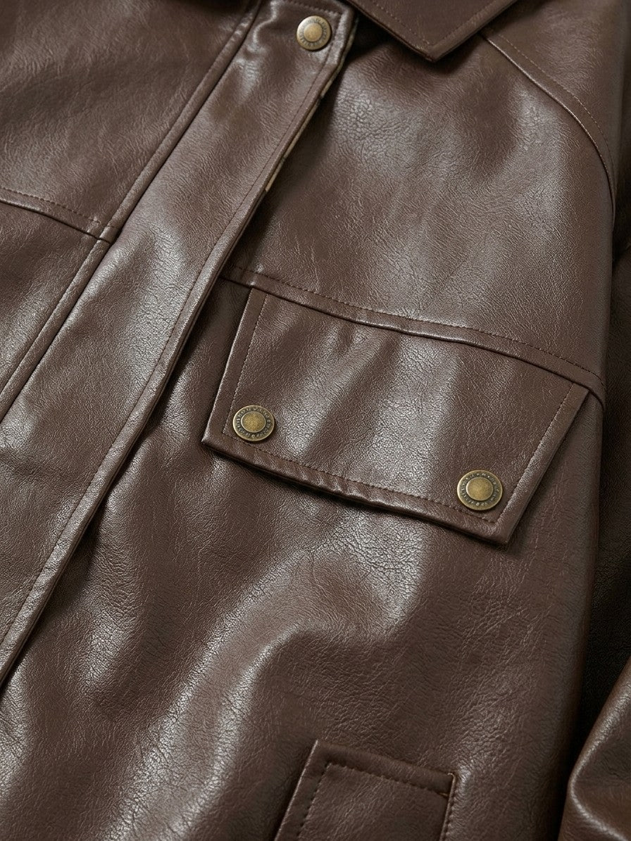 Caorle Men's Reversible Faux Leather Harrington Jacket — brown — detail