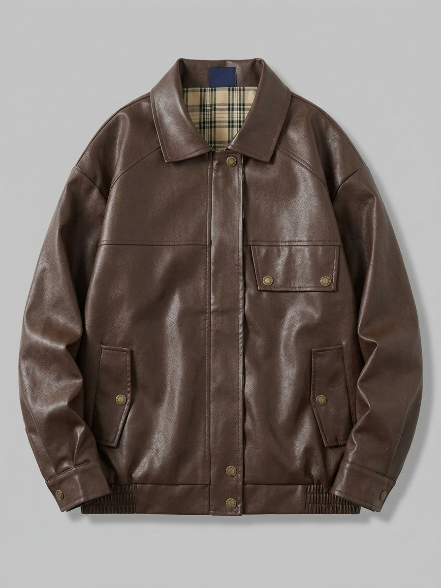 Caorle Men's Reversible Faux Leather Harrington Jacket — brown — packshot