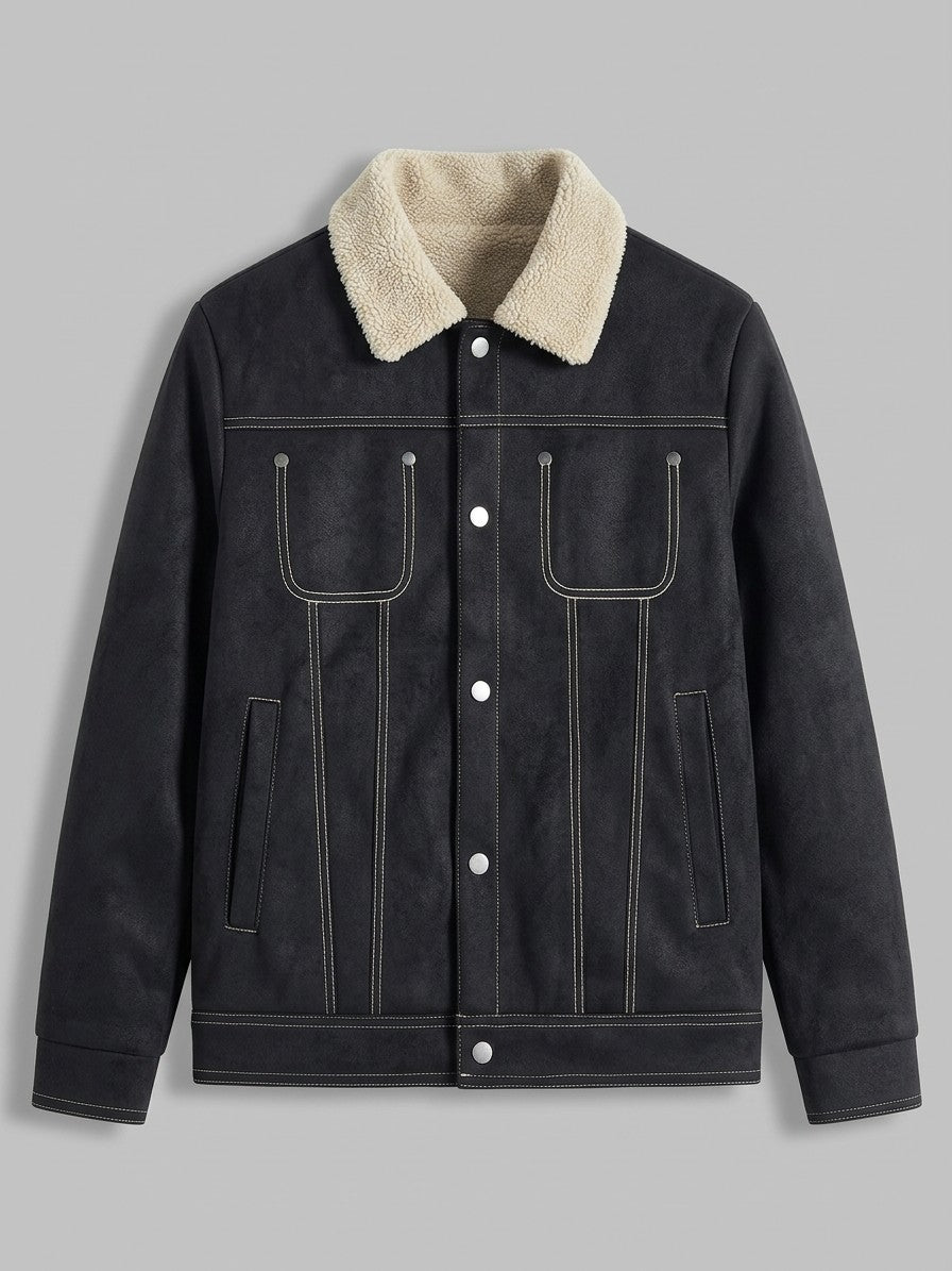 Capestrano Men's Faux-Suede Trucker Sherpa Jacket — black — packshot