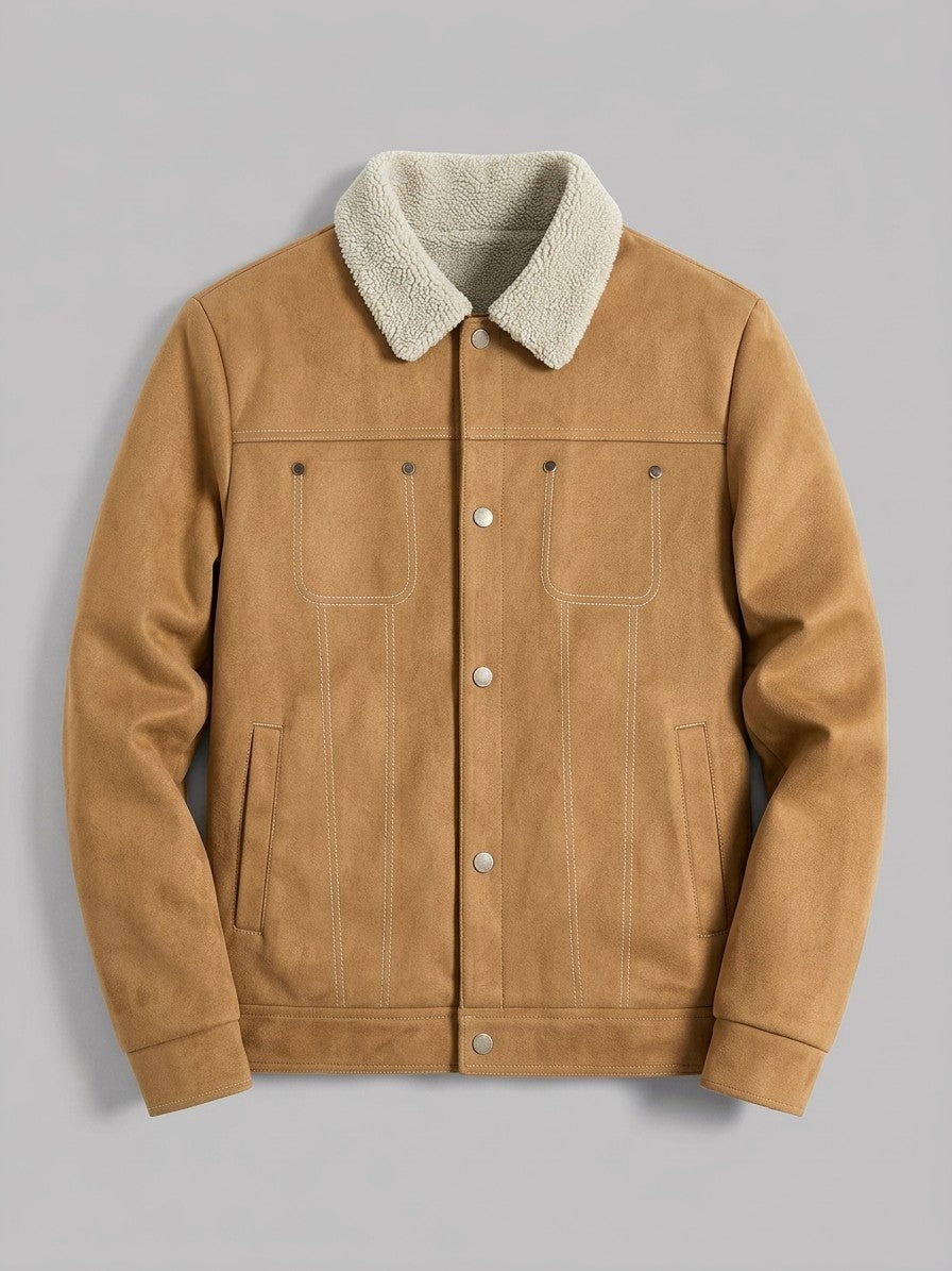 Capestrano Men's Faux-Suede Trucker Sherpa Jacket — tan — packshot