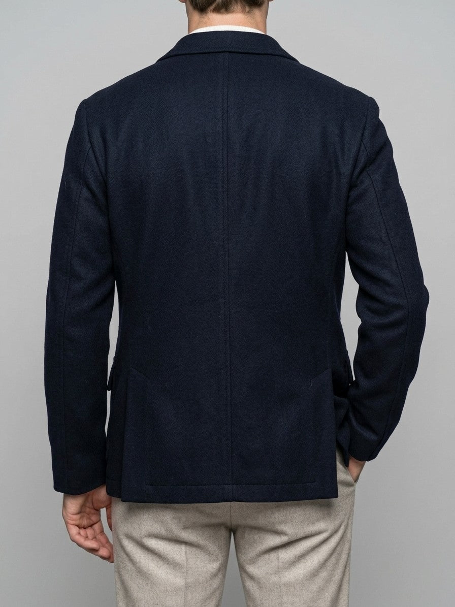 Capracotta Men's Flap-Pocket Wool Hunting Blazer — navy — back
