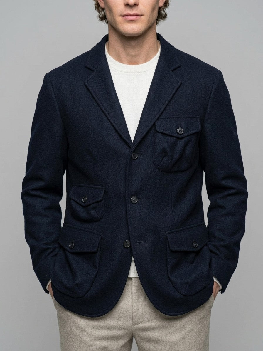 Capracotta Men's Flap-Pocket Wool Hunting Blazer — navy — front
