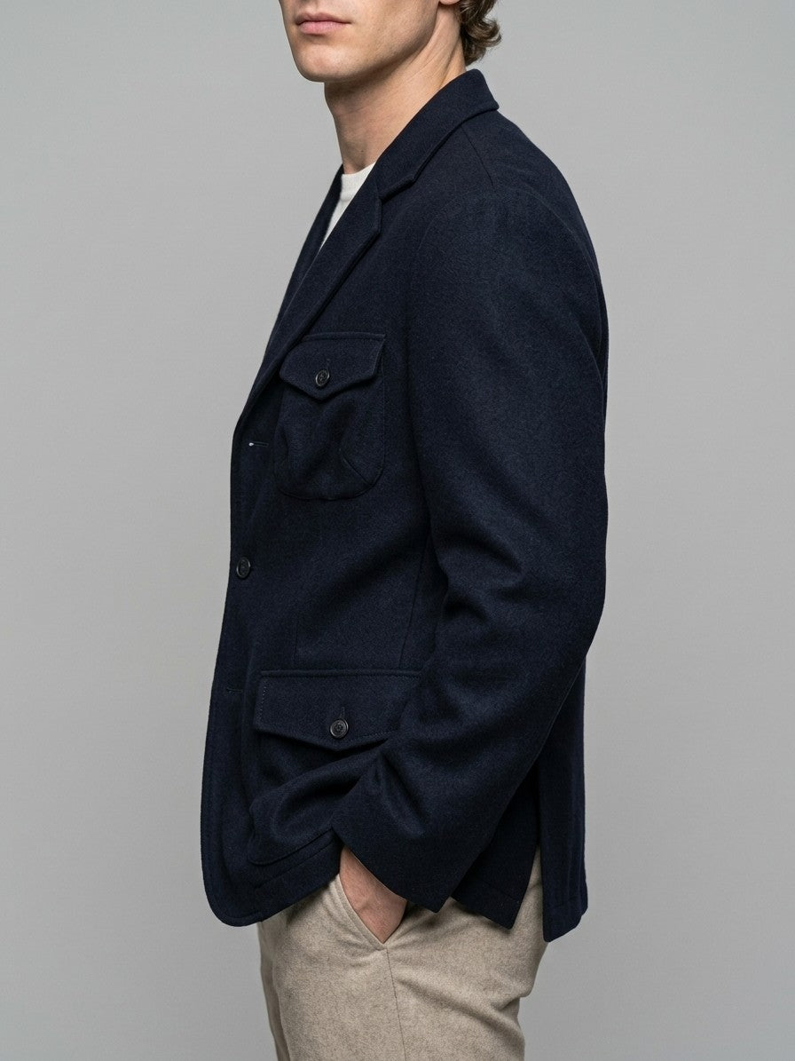 Capracotta Men's Flap-Pocket Wool Hunting Blazer — navy — side