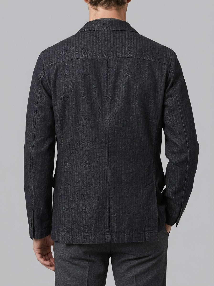 Caprarola Men's Textured Flap-Pocket Denim Blazer — black — back