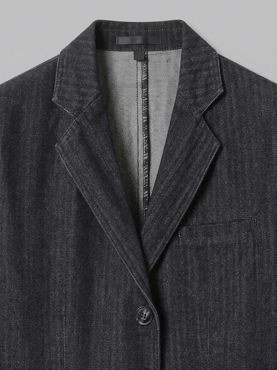 Caprarola Men's Textured Flap-Pocket Denim Blazer — black — detail-2