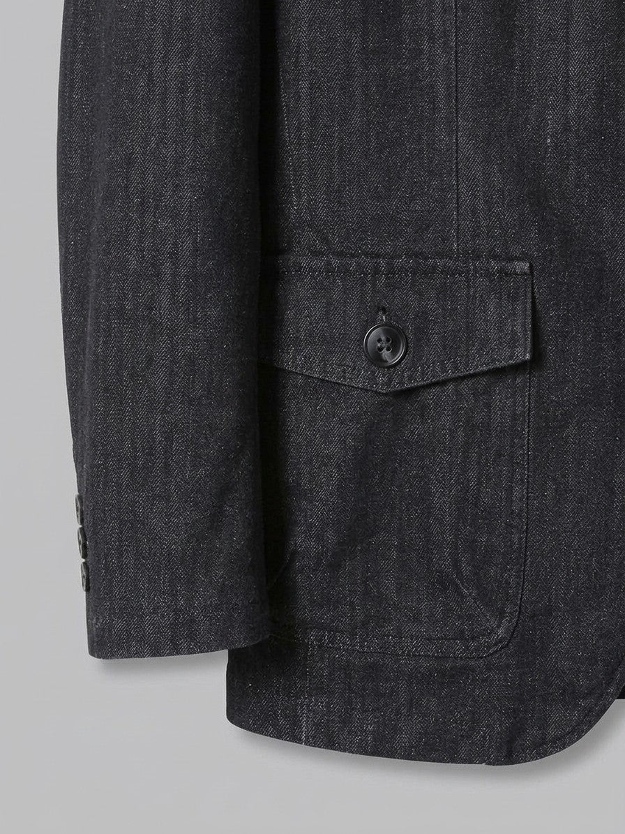Caprarola Men's Textured Flap-Pocket Denim Blazer — black — detail-collar