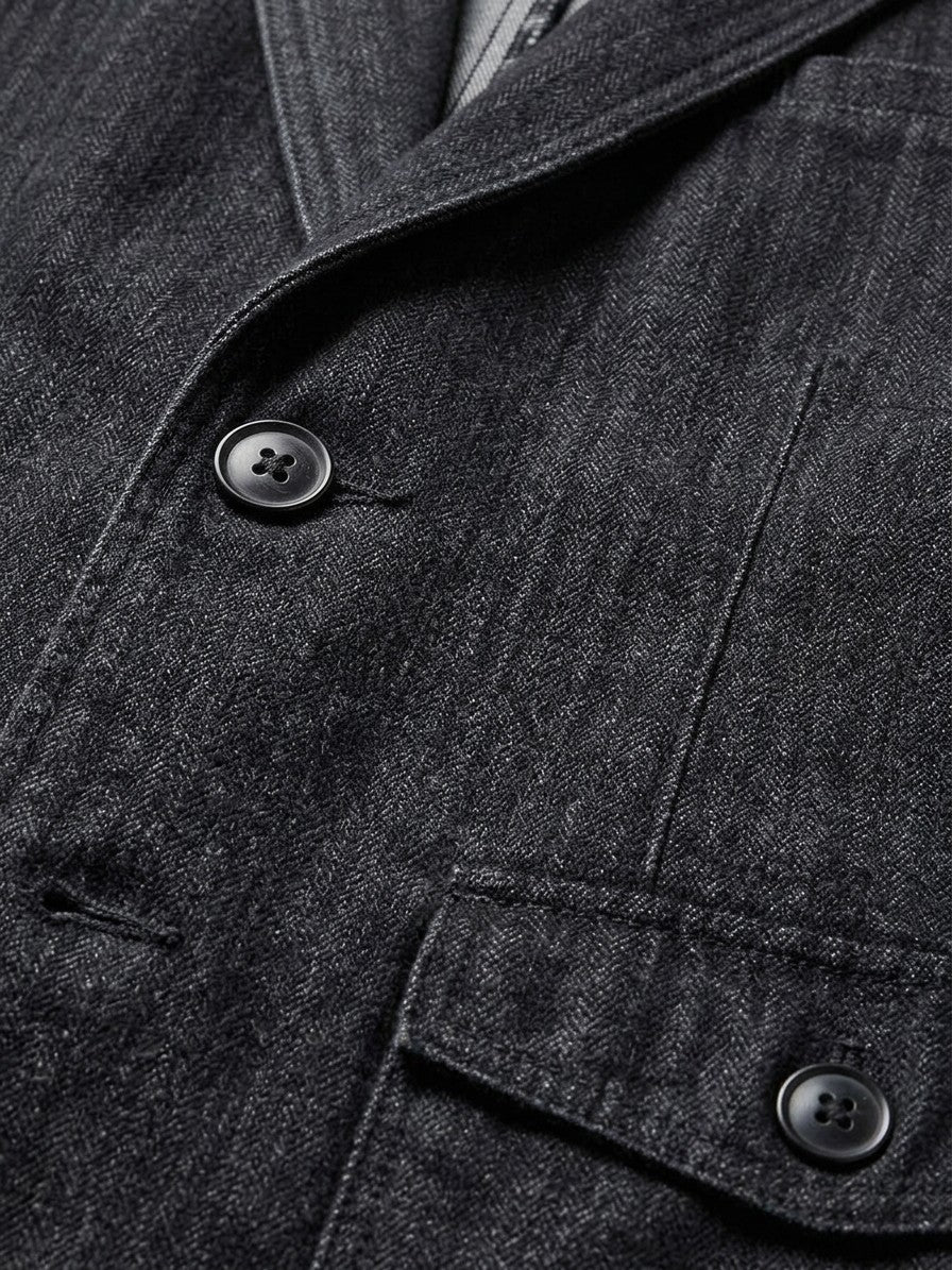 Caprarola Men's Textured Flap-Pocket Denim Blazer — black — detail