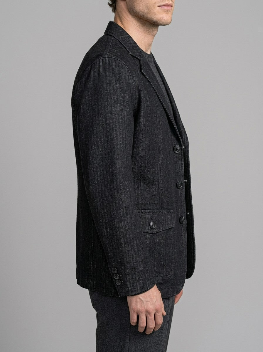 Caprarola Men's Textured Flap-Pocket Denim Blazer — black — side